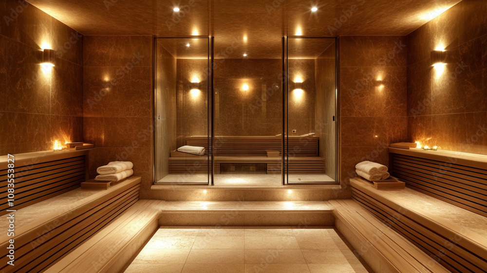 high end spa steam rooms with minimal glass doors. Style a blend of