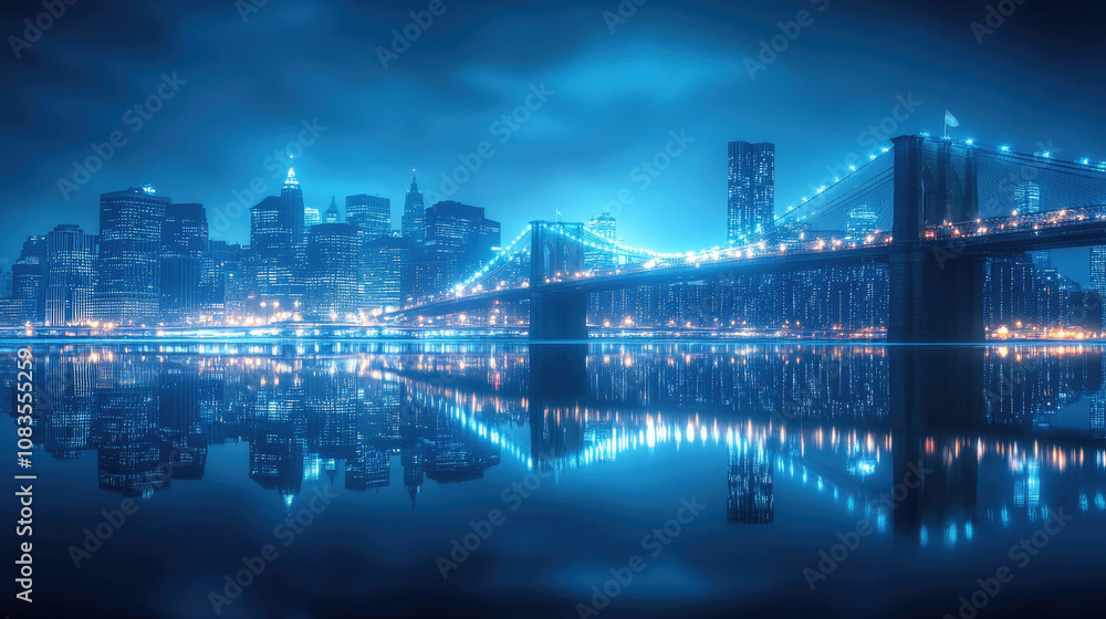 Fototapeta premium At night in the city, tall buildings and bridges