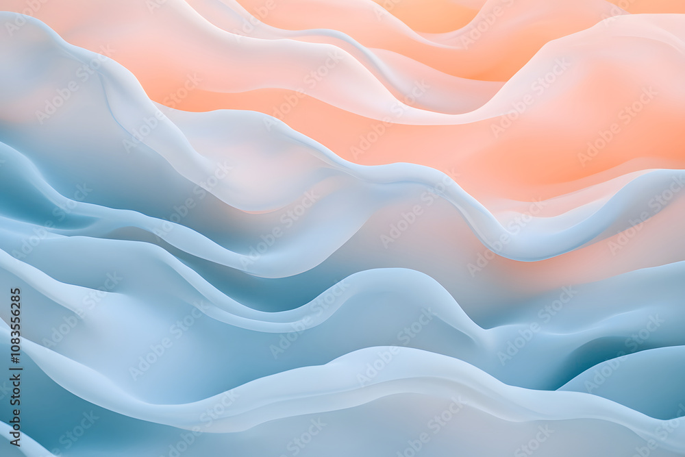 Obraz premium Pastel overlapping wave patterns in peach and blue background