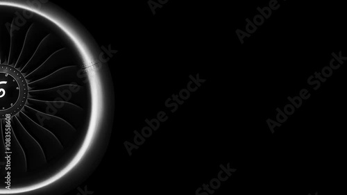 Jet engine against a black background, showcasing the spinning details of the aircraft's turbojet, highlighting its power and precision. Perfect for any aviation, engineering or aerospace technology.