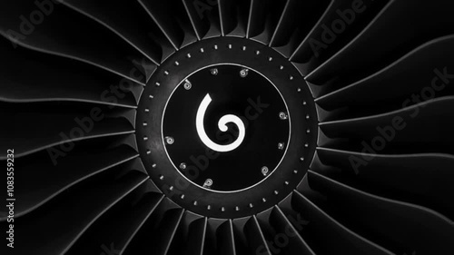 Jet engine against a black background, showcasing the spinning details of the aircraft's turbojet, highlighting its power and precision. Perfect for any aviation, engineering or aerospace technology.