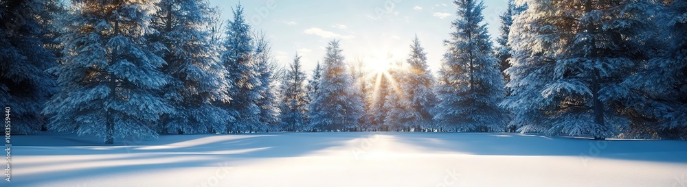 Fototapeta premium A wide shot of an endless, snow-covered forest.