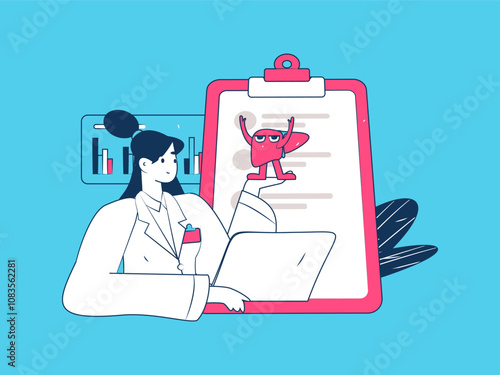 National Liver Protection Day Medical Characters Flat Vector Concept Operation Hand Drawn Illustration
