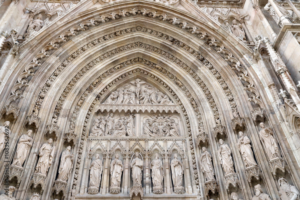 Fototapeta premium Votice church. Statues, decorations and reliefs on western facade. Vienna. Austria.
