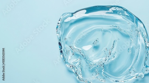 High-Resolution Close-Up of Clear Water Splash Over Soft Blue Background, Capturing the Beauty and Fluidity of Nature in a Serene and Tranquil Setting photo