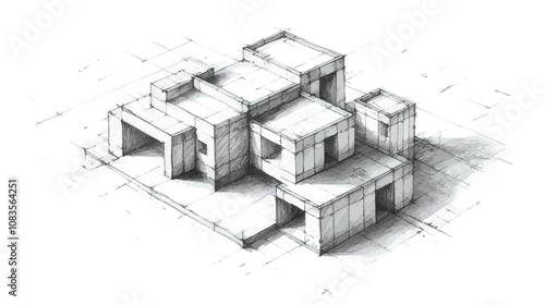 3d model of a house in bluprint