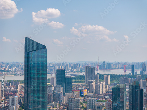 Skyline of the city landmark Central Business District in Wuhan, China photo