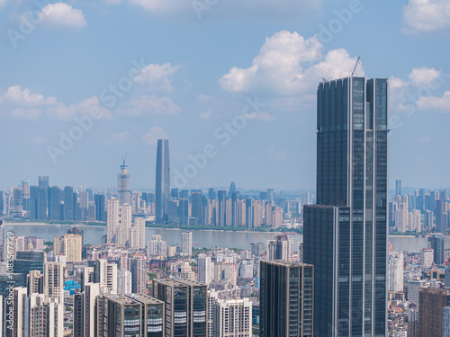 Skyline of the city landmark Central Business District in Wuhan, China photo