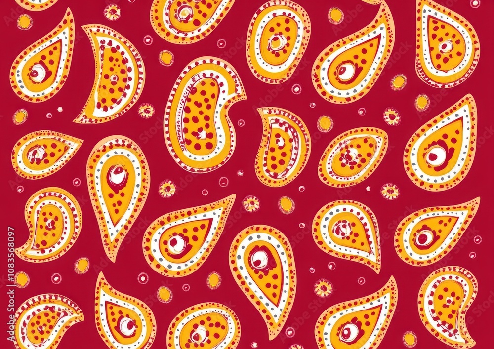 Naklejka premium Abstract Pattern of Yellow and Red Teardrop Shapes on a Red Background