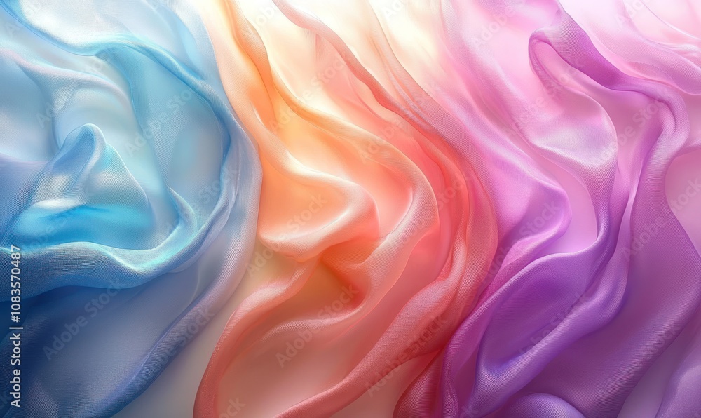 Obraz premium Abstract Draped Fabric in Pastel Blue, Orange, and Purple Hues