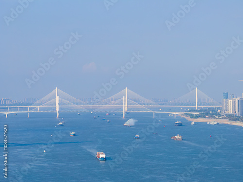 Landmark view of two rivers and four banks city in Wuhan, China photo