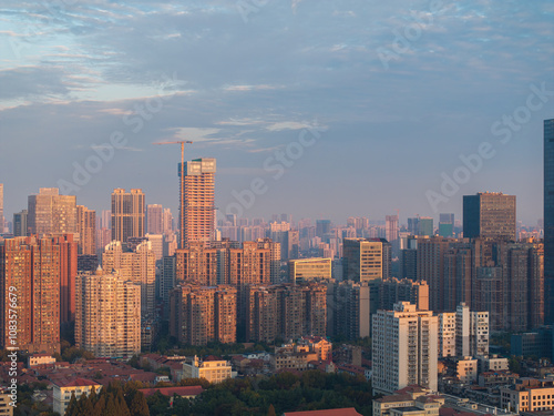 Landmark view of two rivers and four banks city in Wuhan, China photo