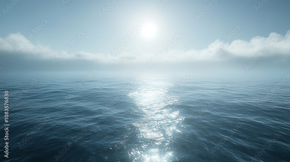 Fototapeta premium Calm Ocean Water Under a Misty Sky