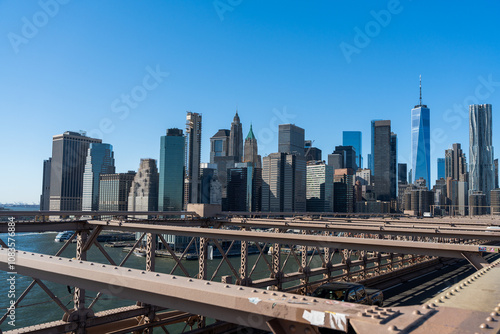 Brooklyn Bridge in New York on clear sunny day