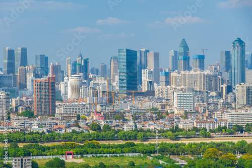 Landmark view of two rivers and four banks city in Wuhan, China photo