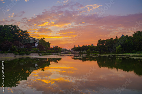 Landmark view of two rivers and four banks city in Wuhan, China photo