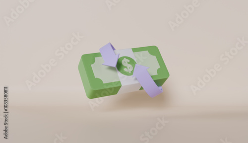 Bundle of dollar banknotes with gold arrow, Money payment, economic and business concept photo