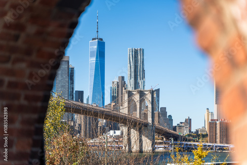 Manhattan New York City seen from across the river in Brooklyn