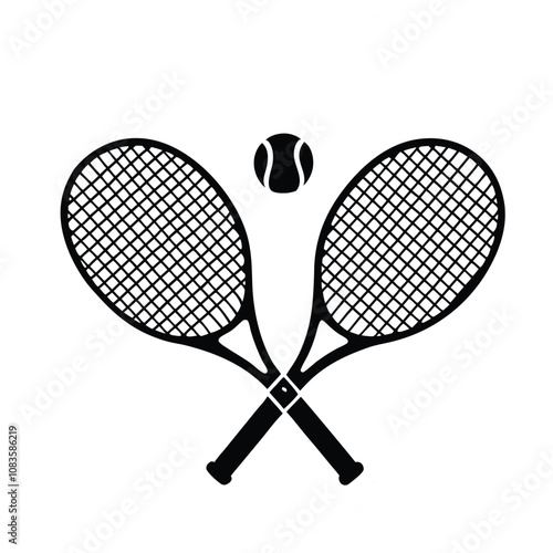 Obraz na płótnie Two tennis rackets with a tennis ball in the middle. The rackets are crossed over each other w salonie