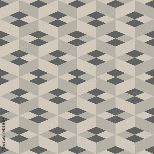 geometric pattern with repeating diamon and shapes in a minimalist style. Use a neutral color palette of black, white, and gray. The pattern should be seamless and elegant, suitable for various design photo