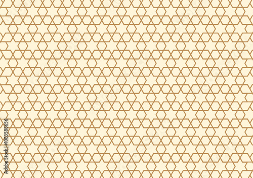 Abstract geometric Islamic motif with gold lines on a peach background.