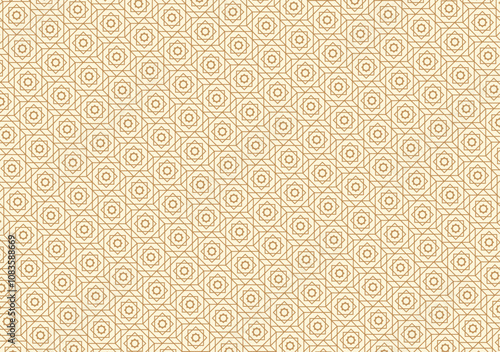 Abstract geometric Islamic motif with gold lines on a soft peach background.