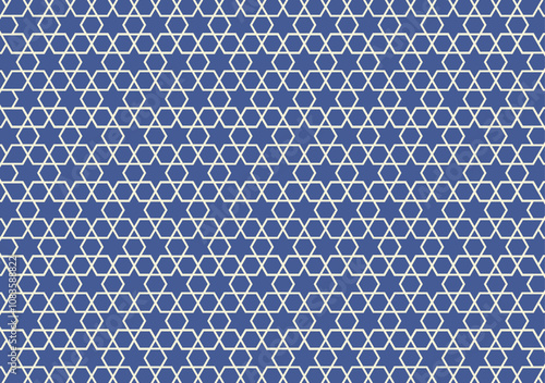 Abstract geometric Islamic motif with peach lines on a blue background.