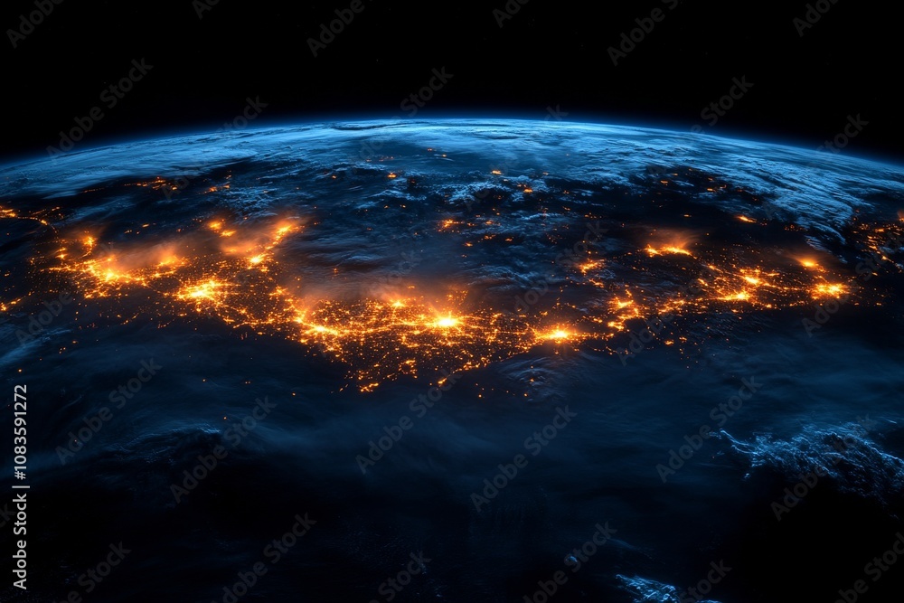 Fototapeta premium Satellite image of the Earth at night. Generative AI