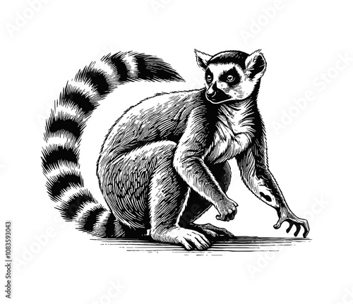 lemur engraving black and white outline
