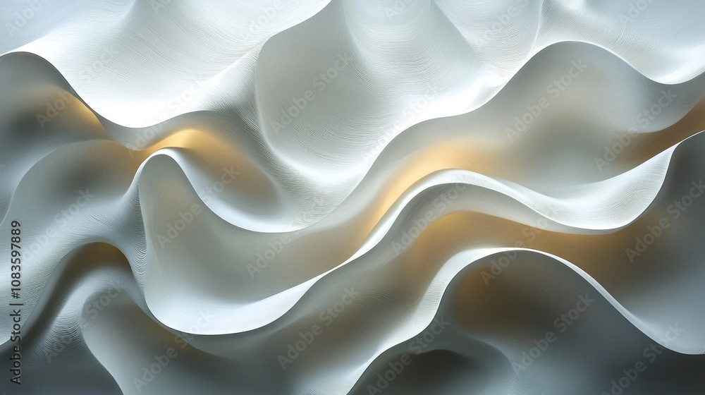 Fototapeta premium Abstract White and Gold Curving Surface with Lines