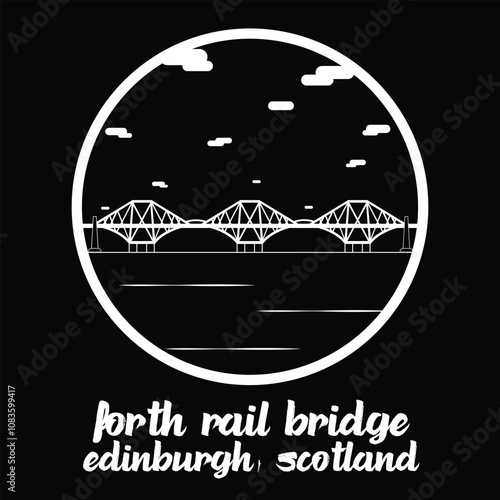 Circle Icon Forth Rail Bridge. Vector Illustration