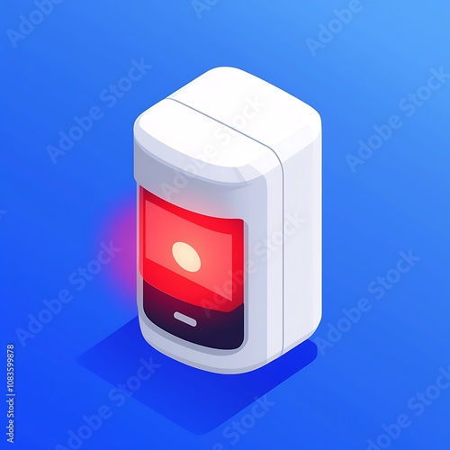 Modern smartphone concept with vibrant colors showcasing a minimalistic design, featuring a prominent red notification light on a blue background for tech enthusiasts and designers