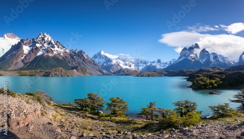 The Untouched Wilderness of Patagonia in Argentina and Chile, Featuring Rugged Mountain Peaks, Glacial Valleys, and Crystal-Clear Lakes
