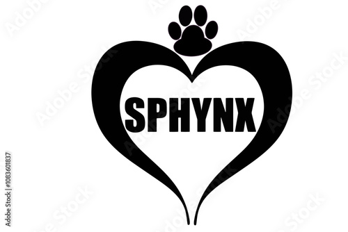 Vector illustration of a hand-drawn heart with the word "Sphynx" written inside, symbolizing love for the Sphynx cat breed