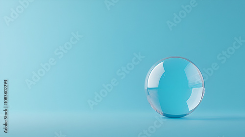 Clear glass ball is sitting on a blue backgroundClear glass ball is sitting on a blue background photo