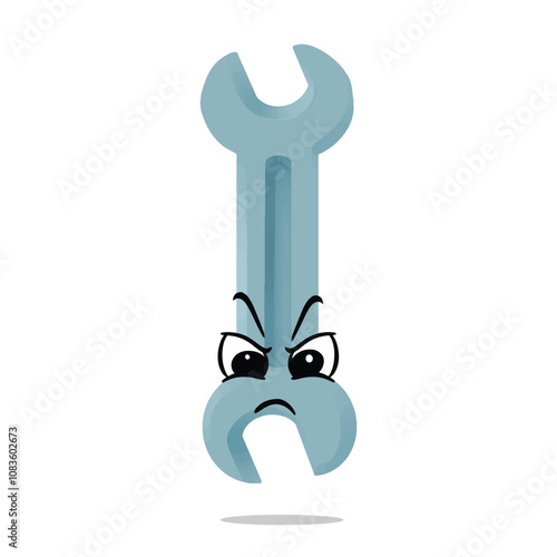 angry wrench mascot character illustration. cute and playful concept. furniture, tools, woodworking, restoration, repair and carpentry themes