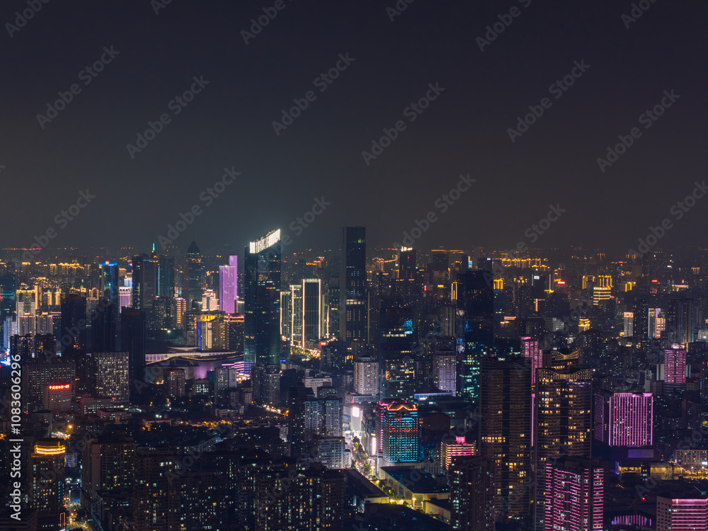 Obraz premium Night view of the landmark city on the two rivers and four banks of Wuhan, China