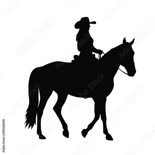 A woman is riding a horse. The horse is black. The woman is wearing a helmet