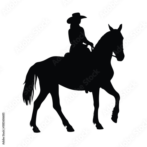 A woman is riding a horse. The horse is black. The woman is wearing a helmet