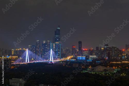 Night view of the landmark city on the two rivers and four banks of Wuhan, China photo