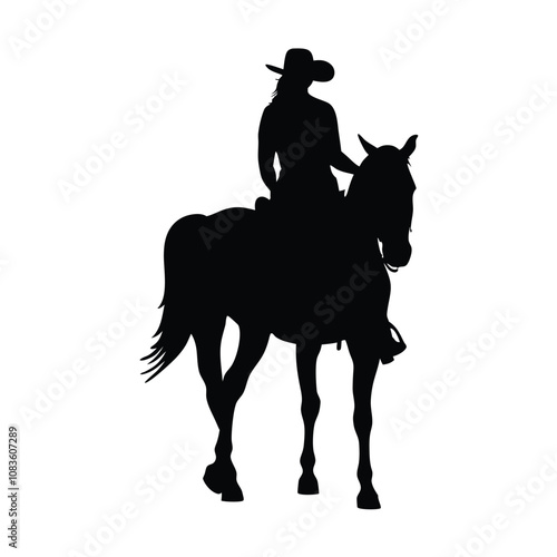 A woman is riding a horse. The horse is black. The woman is wearing a helmet