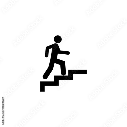 Man climbing stairs icon isolated on white background