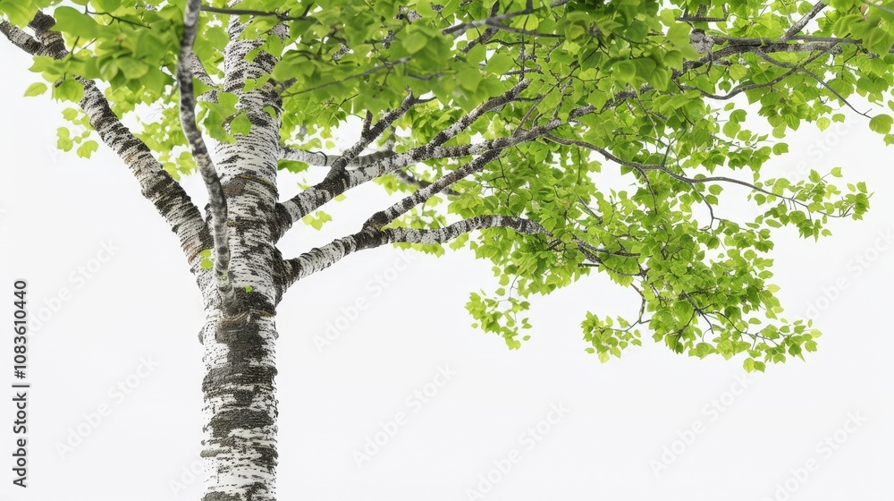 Fototapeta premium Fresh Green Leaves on a Birch Tree Branch