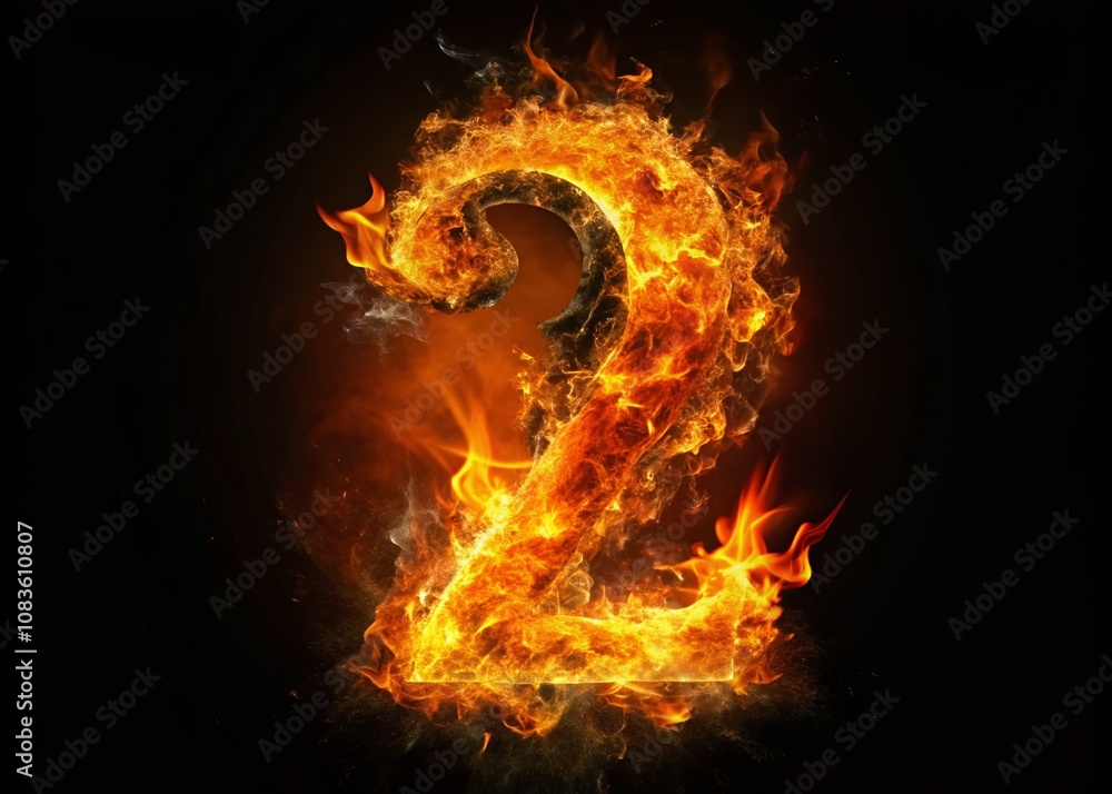 Fototapeta premium Glowing Fire Neon Number 2 Urban Exploration