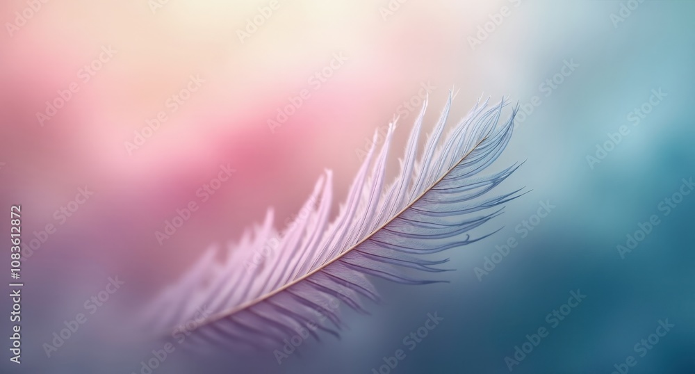 Naklejka premium Hazy feathers in pastel hues, captured close-up with depth of field, creating a tranquil, minimalist abstract wallpaper.