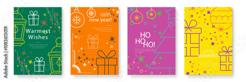 Festive Chritsmas Line Style Card Designs With Modern Graphic Illustrations photo