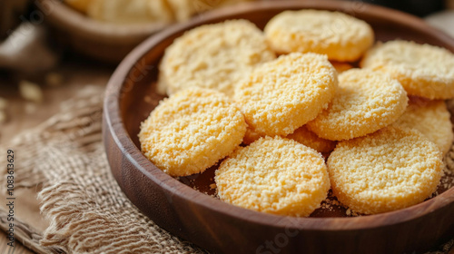 Traditional polvoron dessert with butter, flour, and sugar. AI generative photo