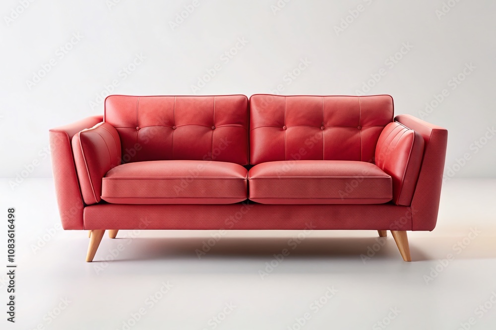Fototapeta premium Pastel Ruby Red Loveseat, Minimalist AI Photography