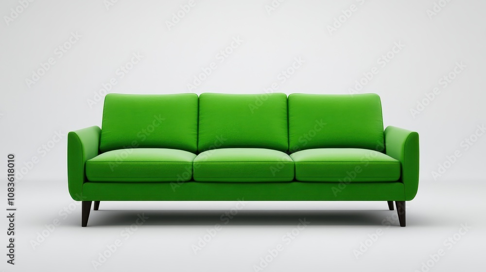 Fototapeta premium Showcasing a modern green sofa in a minimalist studio setting to enhance living room aesthetics and comfort