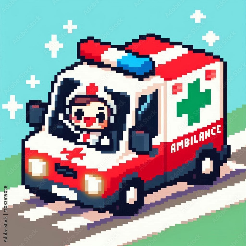 Fototapeta premium ambulance car portrait, pixel art